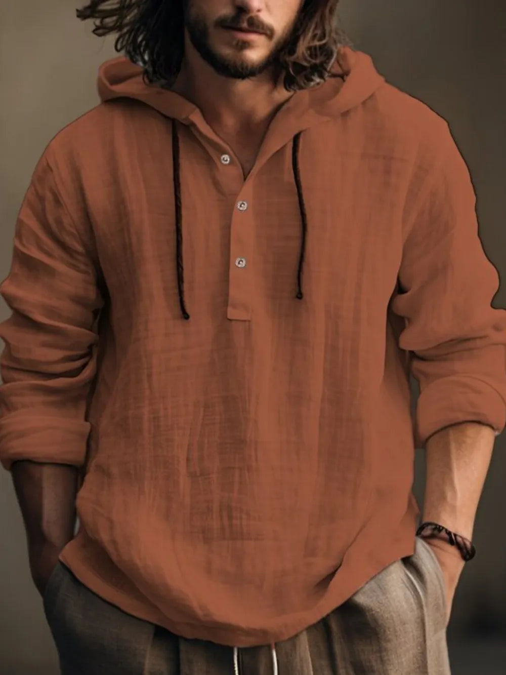 Sudadera con Capucha de Manga Larga, Media Cremallera, Talla Completa para Hombre