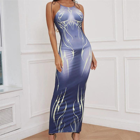 Temperament Commuter Strap Print Slim Fit Wrap Hip Dress