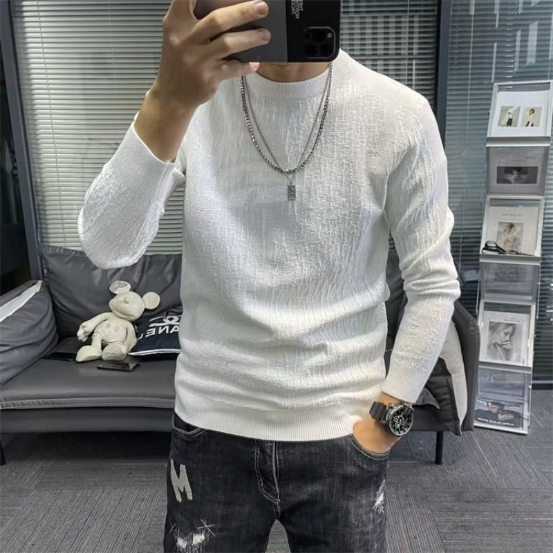 Mens New FallWinter Loose-Fit Crew-Neck Long-Sleeve Knit Sweater