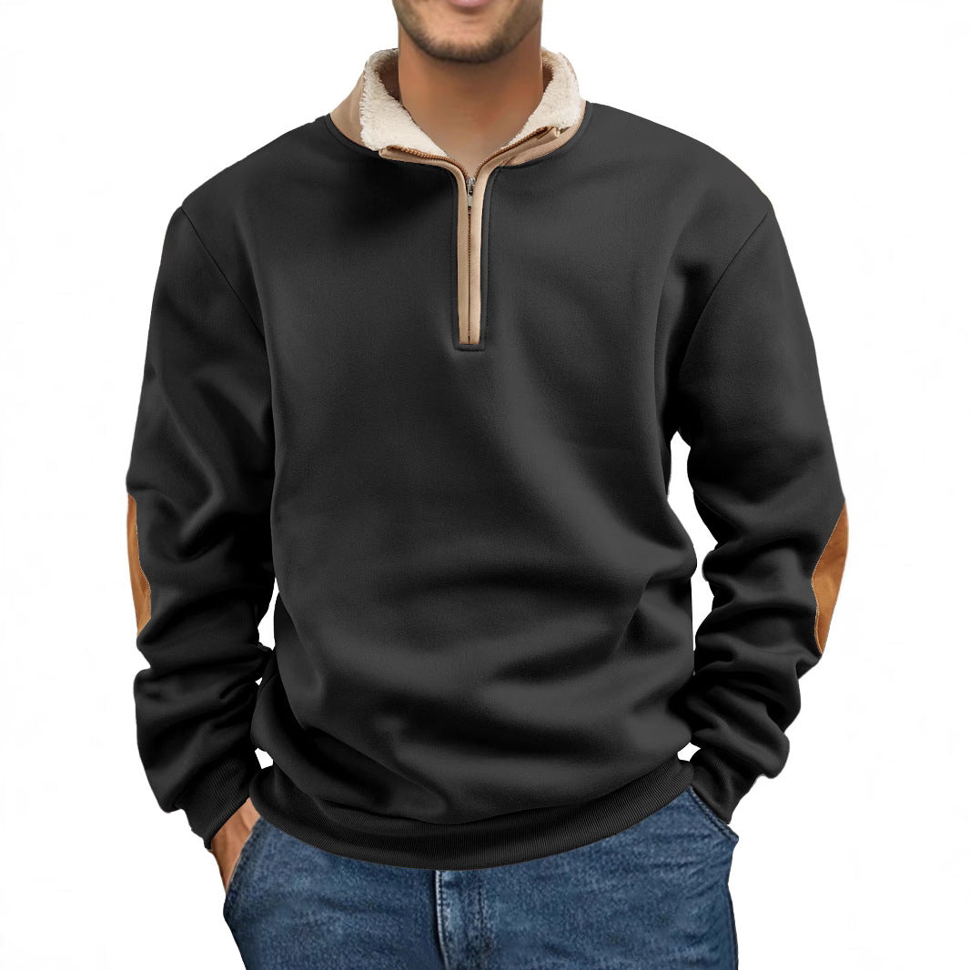 Cross-Border European And American Temu Amazon New European Size Sweatshirt Retro Patchwork Embroidered Half-Zip Men's Long-Sleeve Sweatshirt
