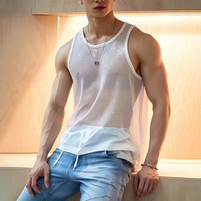 Camiseta sin mangas de cuello redondo talla grande para hombre