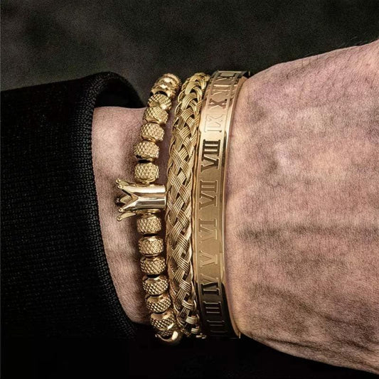 Pulsera ajustable de acero inoxidable con dije de corona real romana para hombre