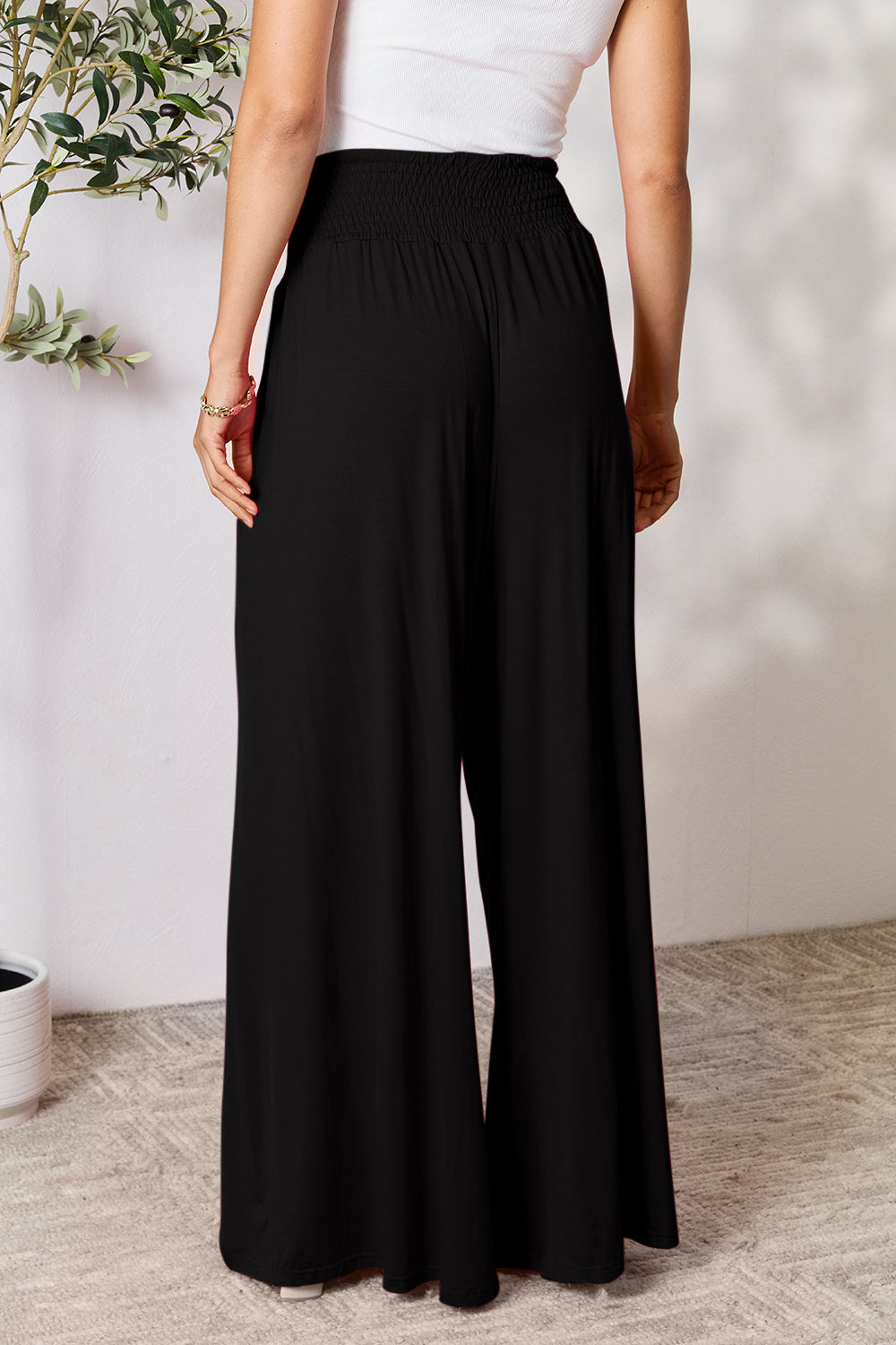 Pantalón ancho de talle alto fruncido de cuerpo entero Double Take