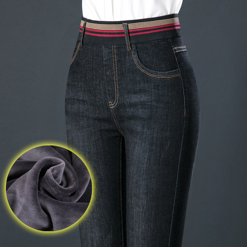 Elastic Waist Autumn And Winter Plus Velvet Padded Jeans
