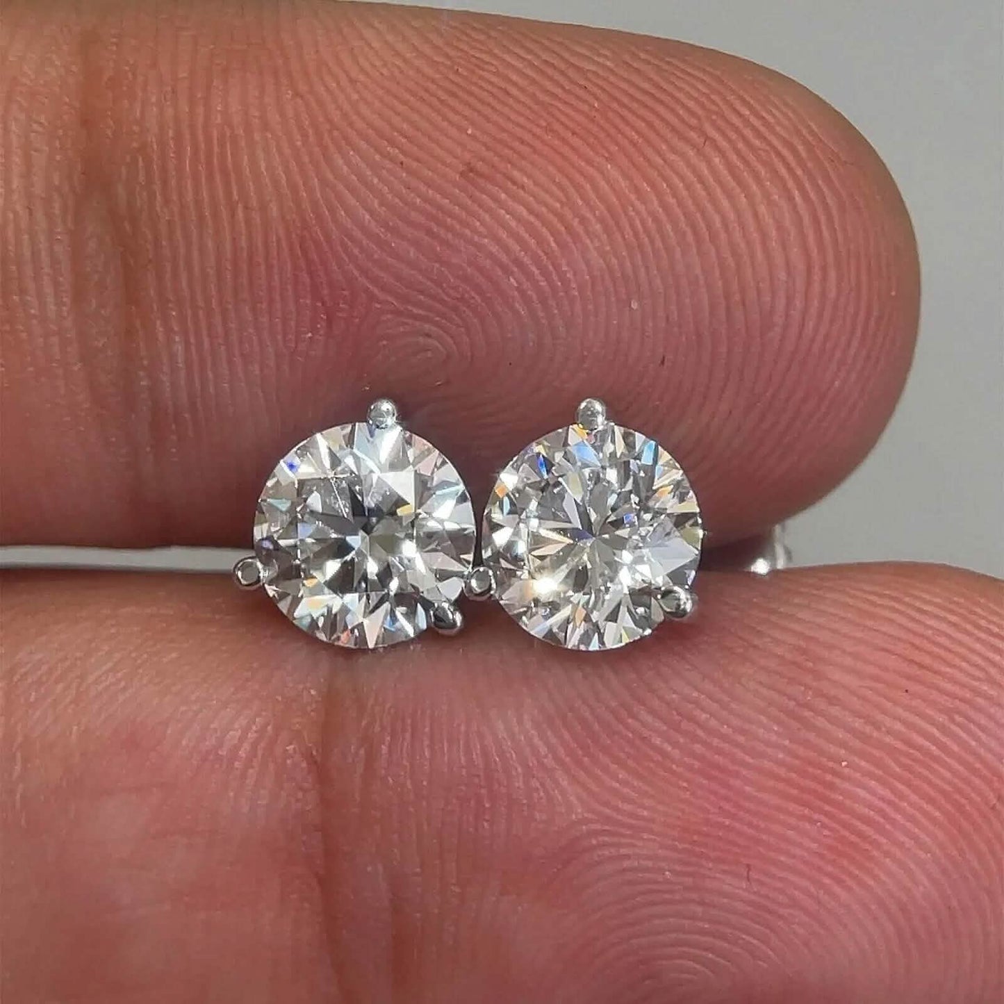 Diamond Stud Earrings F VS2 Round 4 Carat Lab Created 14K White Gold Screw Back