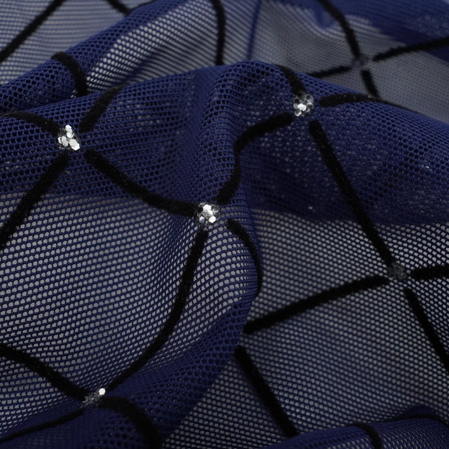 Diamonds Flocked Stretch Mesh Fabric | Blue Moon Fabrics