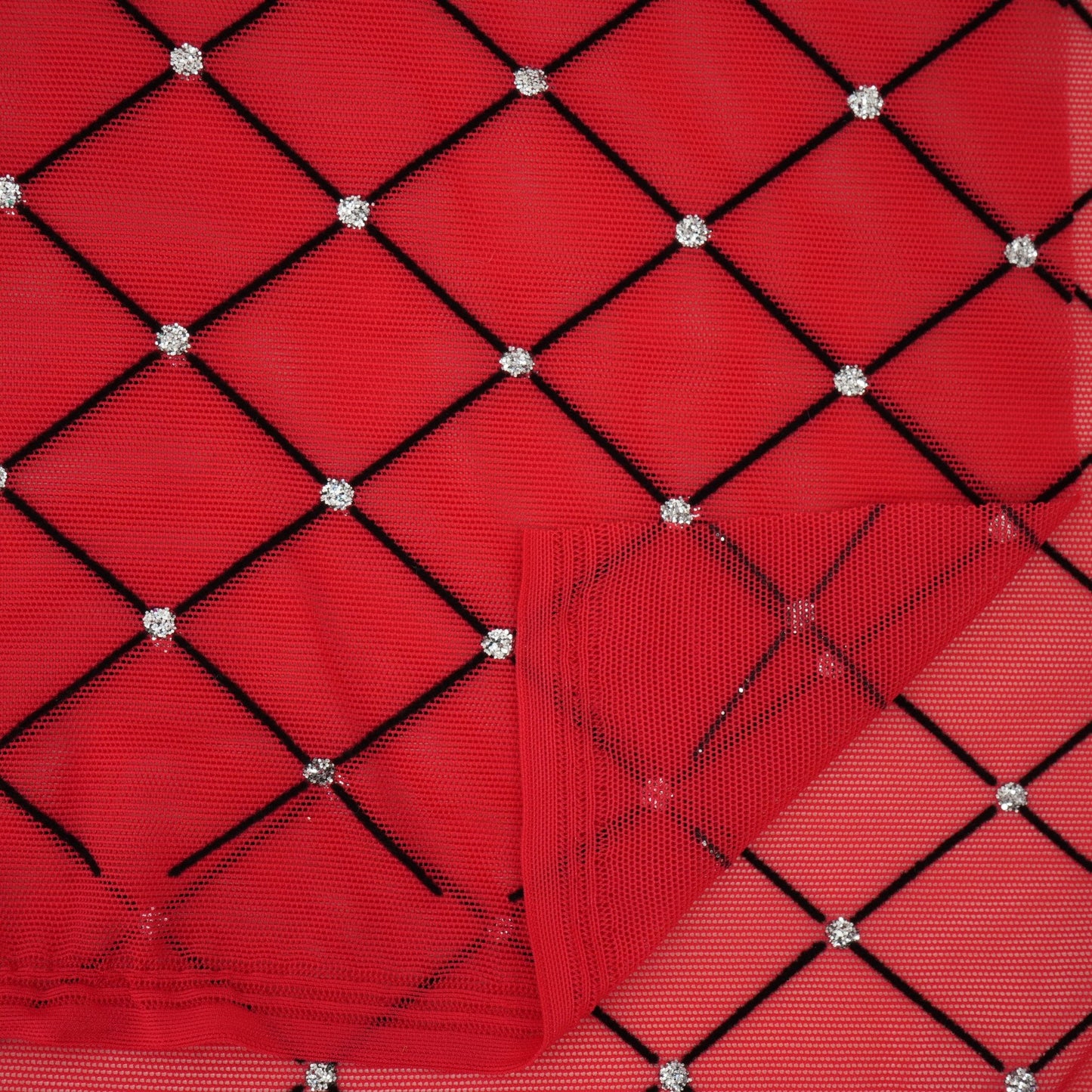 Diamonds Flocked Stretch Mesh Fabric | Blue Moon Fabrics