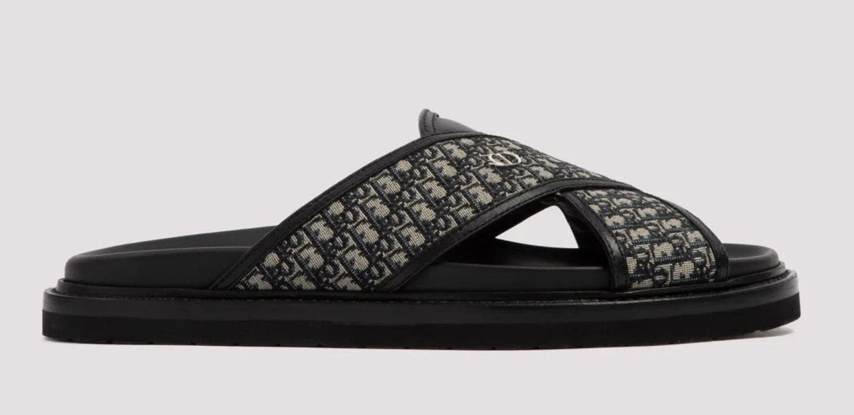 Dior Mens Aqua Sandal Beige Black Blue Oblique Jacquard Logo Slide Slip On