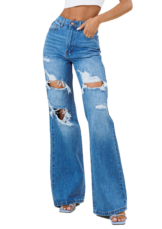 Vaqueros anchos desgastados {85.09 cm de entrepierna}