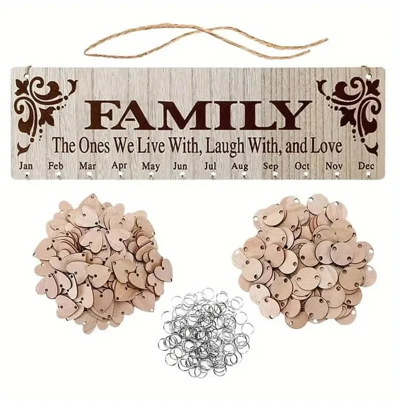 DIY Wooden Family Birthday Board Hanging Sign Pendant