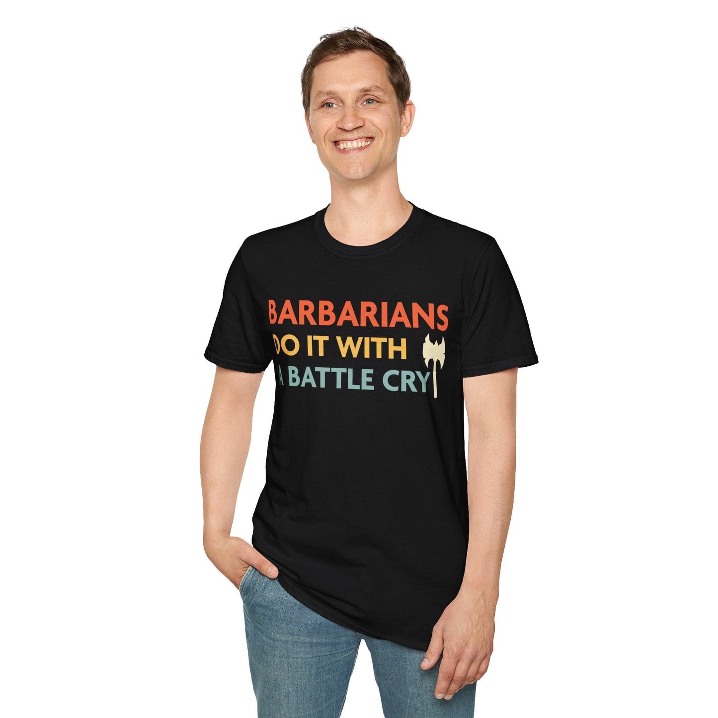 Camiseta "Los bárbaros de D&D lo hacen con un grito de batalla"