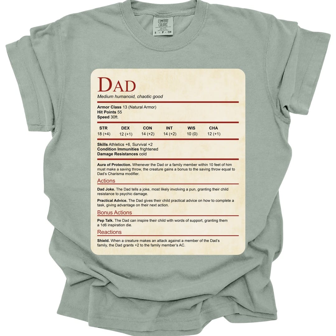 D&D Dad Shirt With Stat Block - Comfort Colors