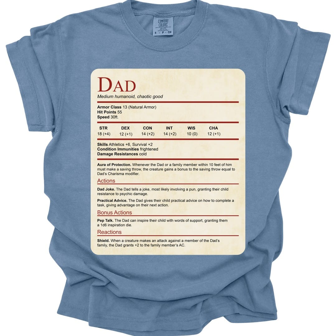 D&D Dad Shirt With Stat Block - Comfort Colors