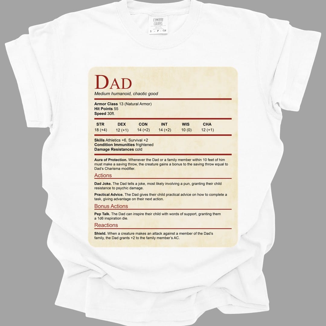 D&D Dad Shirt With Stat Block - Comfort Colors