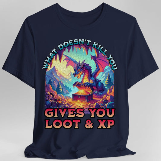 Camiseta de Dragón de DnD - Lo que no te mata te da botín y PX