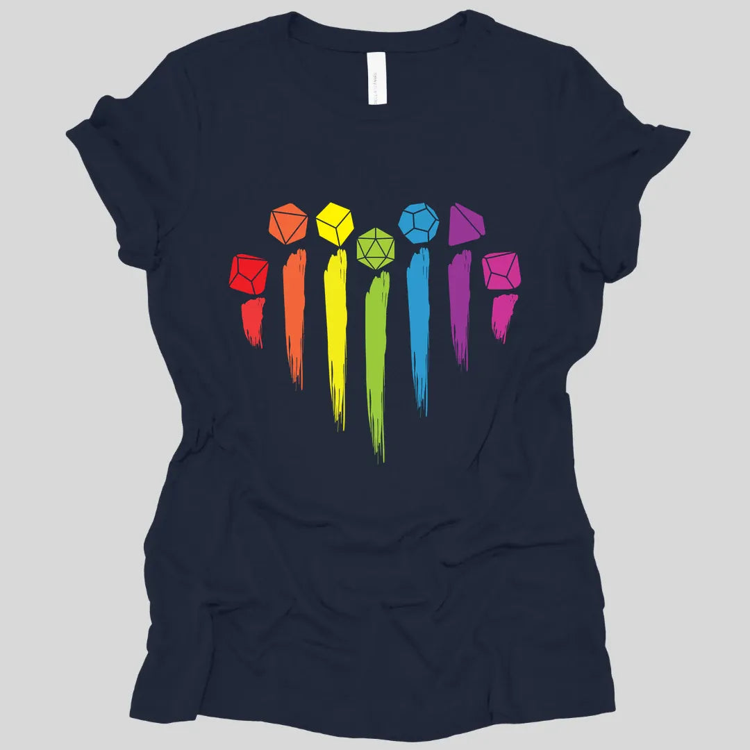 D&D Pride Women's T-shirt with Dice Rainbow