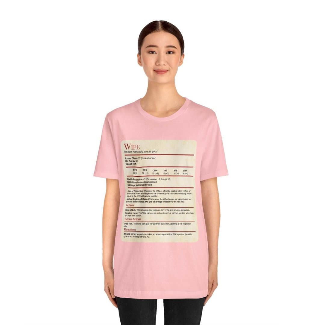 Camiseta con Bloque de Estadísticas de Esposa de Calabozos y Dragones