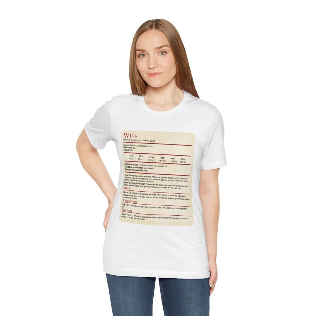 Camiseta con Bloque de Estadísticas de Esposa de Calabozos y Dragones