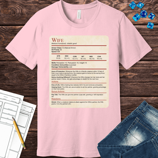 Camiseta con Bloque de Estadísticas de Esposa de Calabozos y Dragones