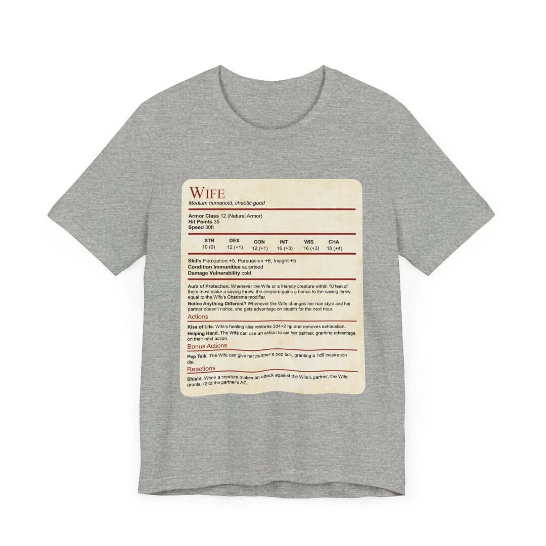 Camiseta con Bloque de Estadísticas de Esposa de Calabozos y Dragones