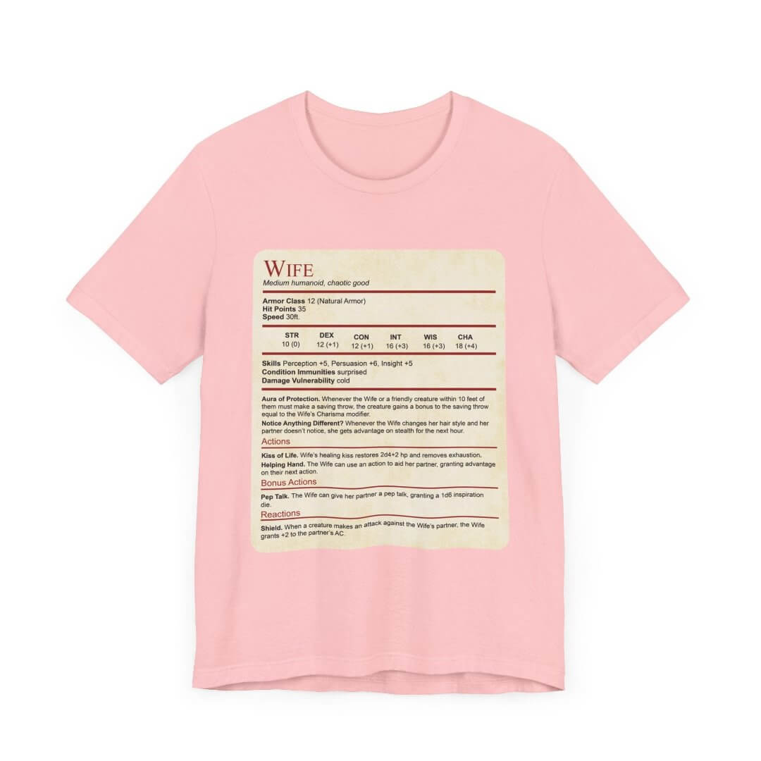 Camiseta con Bloque de Estadísticas de Esposa de Calabozos y Dragones
