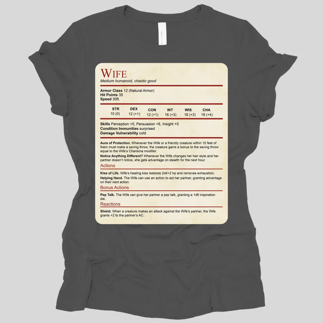 DnD Wife Stat Block Women's T-Shirt
