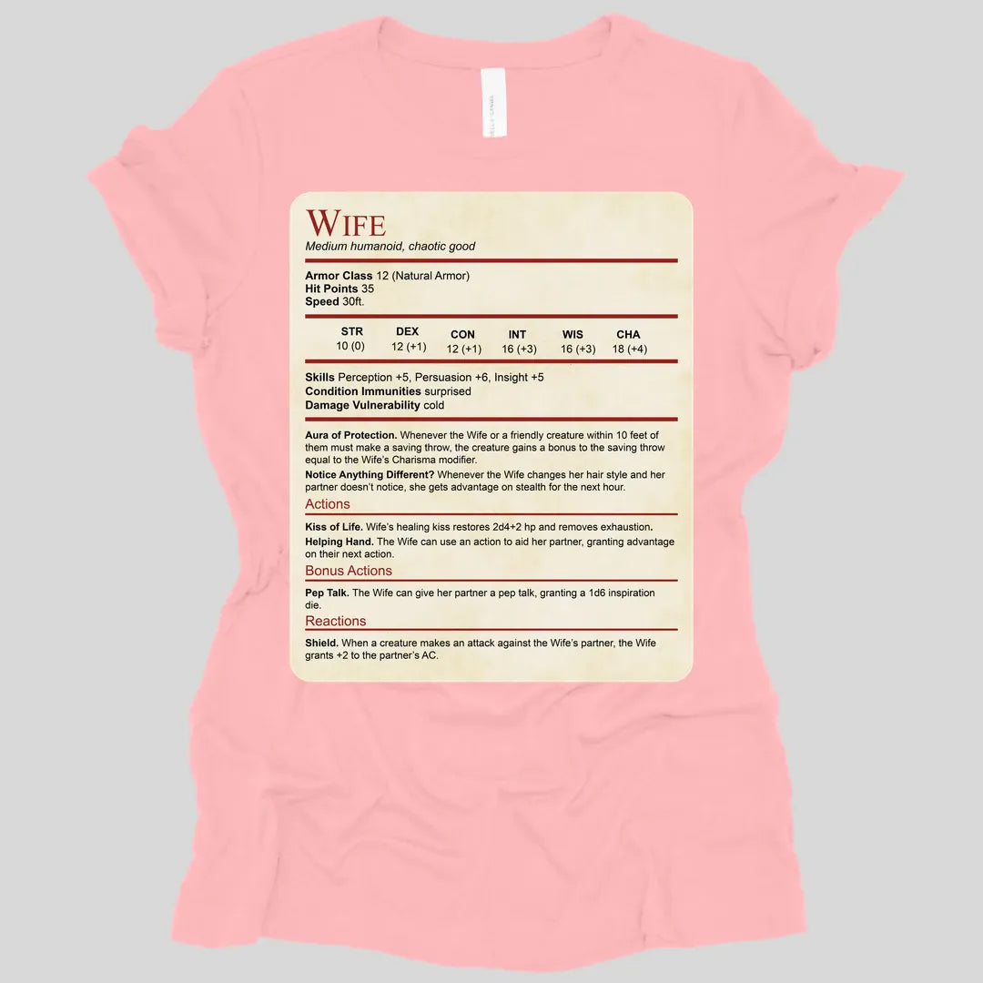 DnD Wife Stat Block Women's T-Shirt