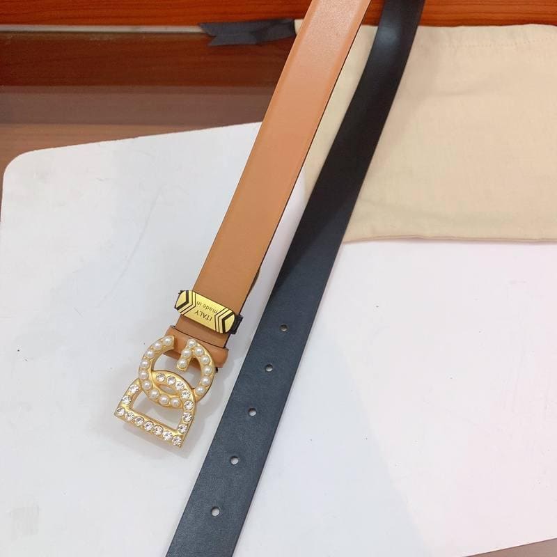 Dolce Gabbana Calfskin belt with bejeweled DG logo 'Brown'