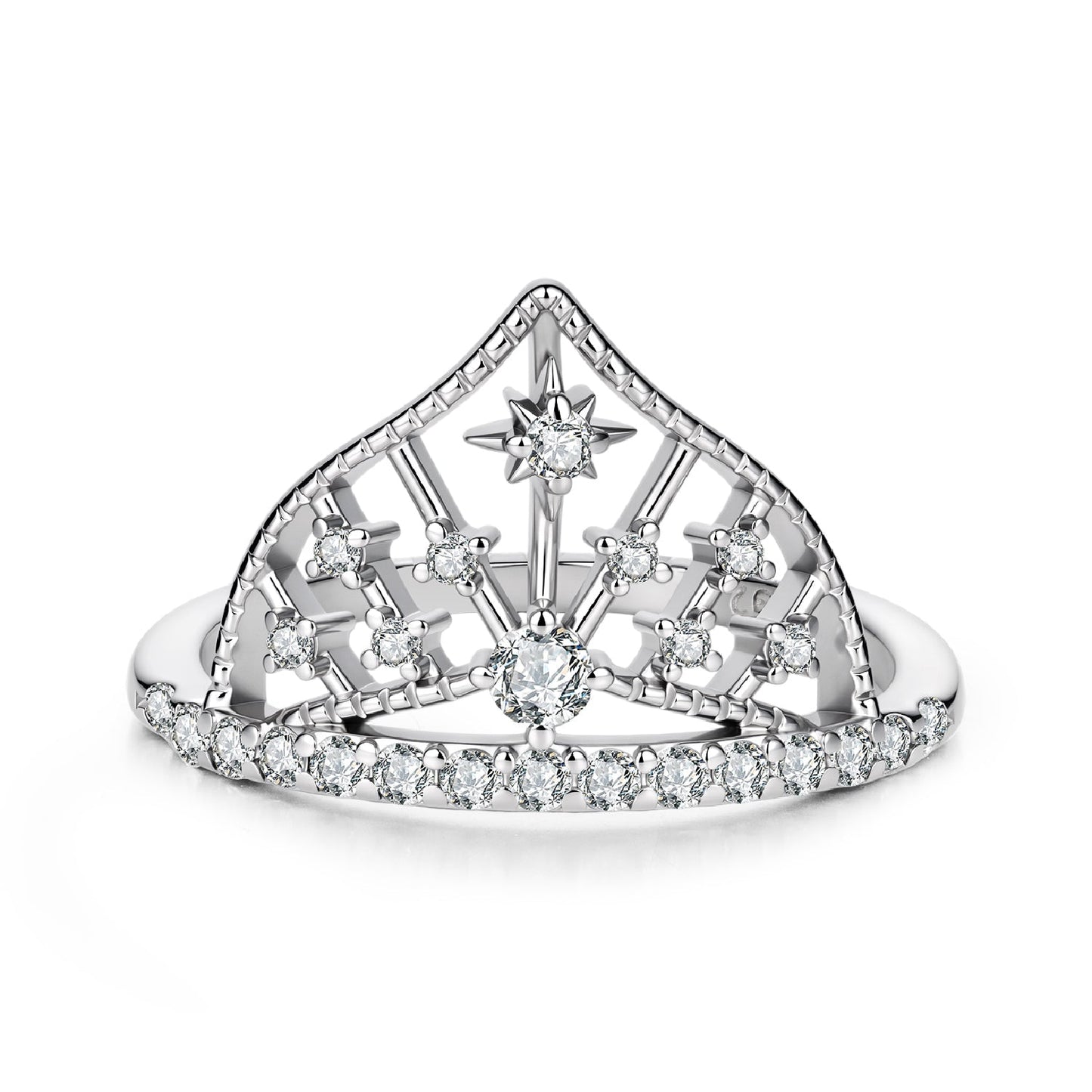 925 Sterling Silver White Gold Plated Ring with Pavé Setting CZ Size 6 for Women