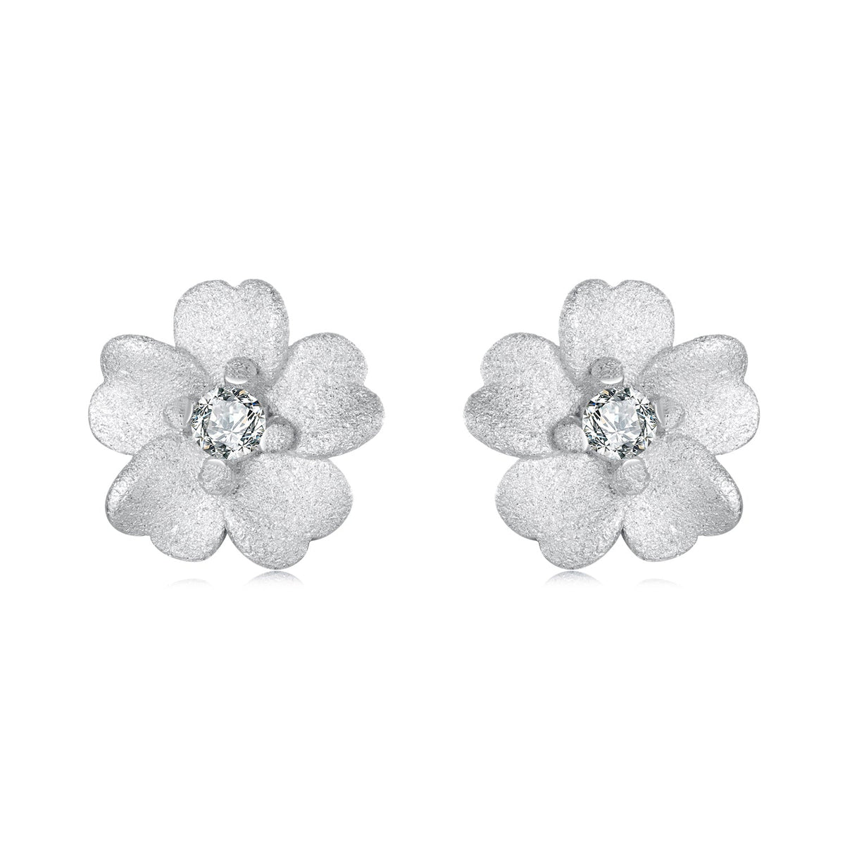 925 Sterling Silver Earrings with Pavé Setting CZ and White Gold Plating, 0.8cm for Women