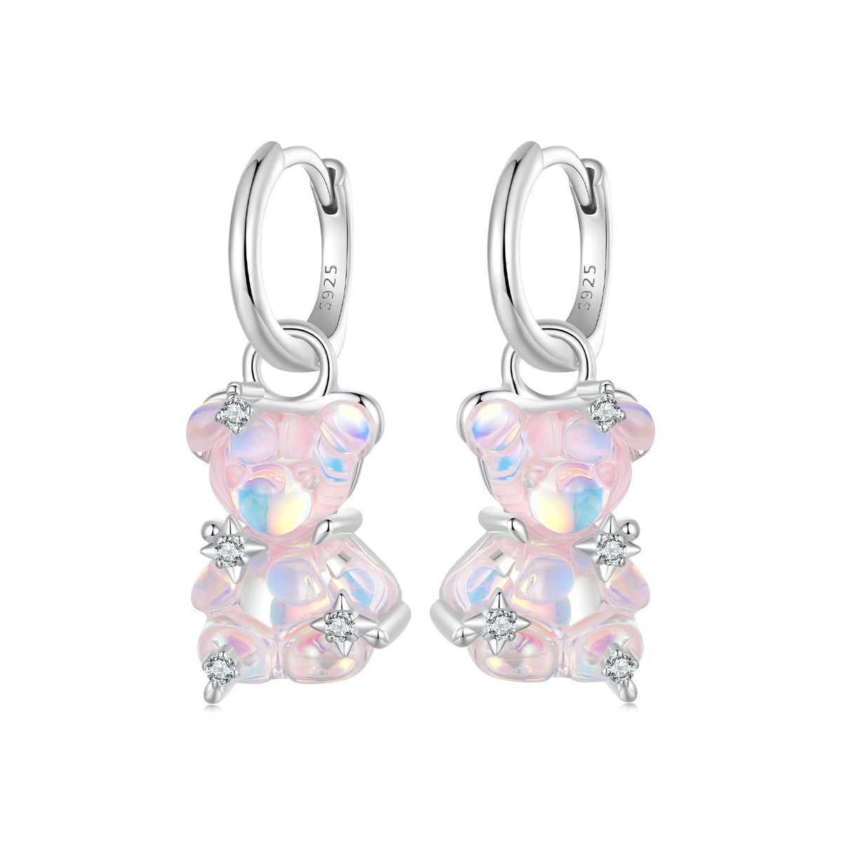 925 Sterling Silver Earrings with Pavé Setting CZ and Resin - 2.8 x 1.1 cm - Women's Fashion
