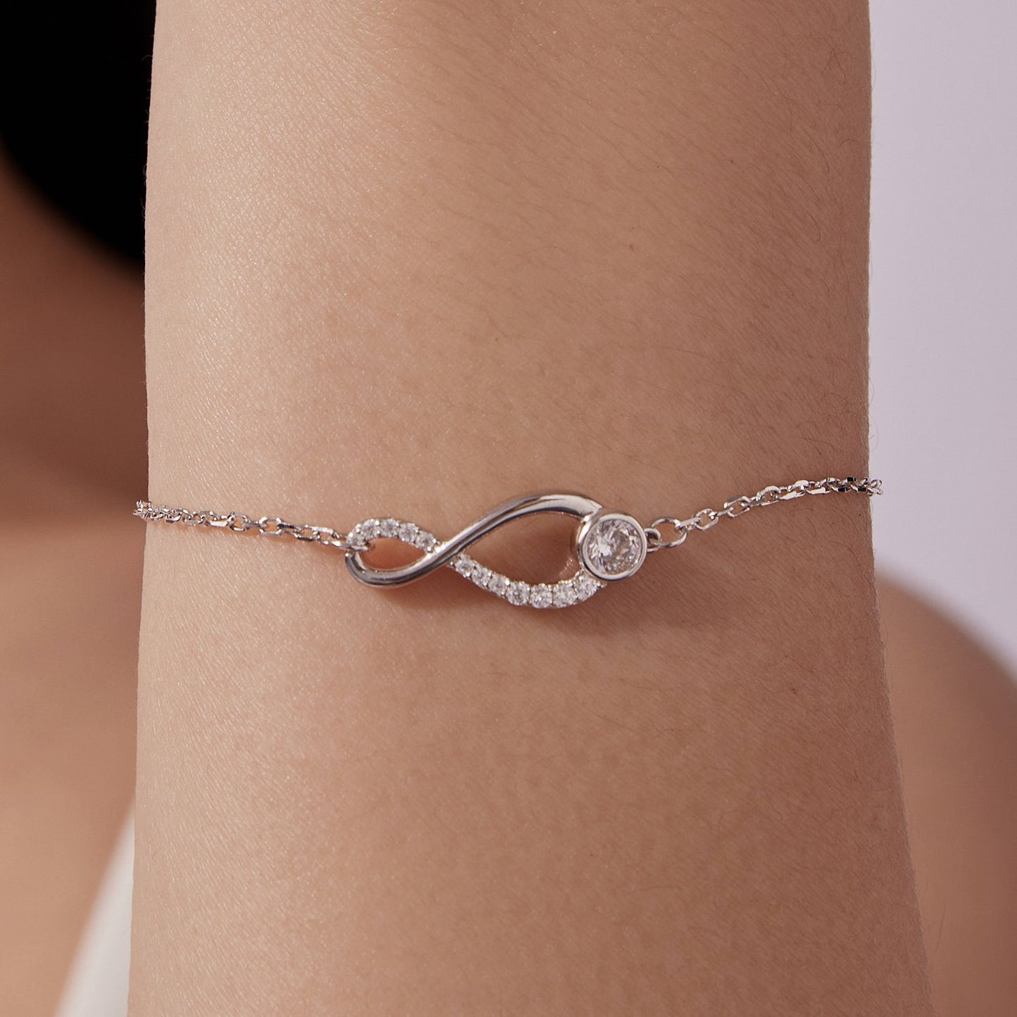 925 Sterling Silver Moissanite Pavé Bracelet for Women - 21cm, White Gold Plated, CZ
