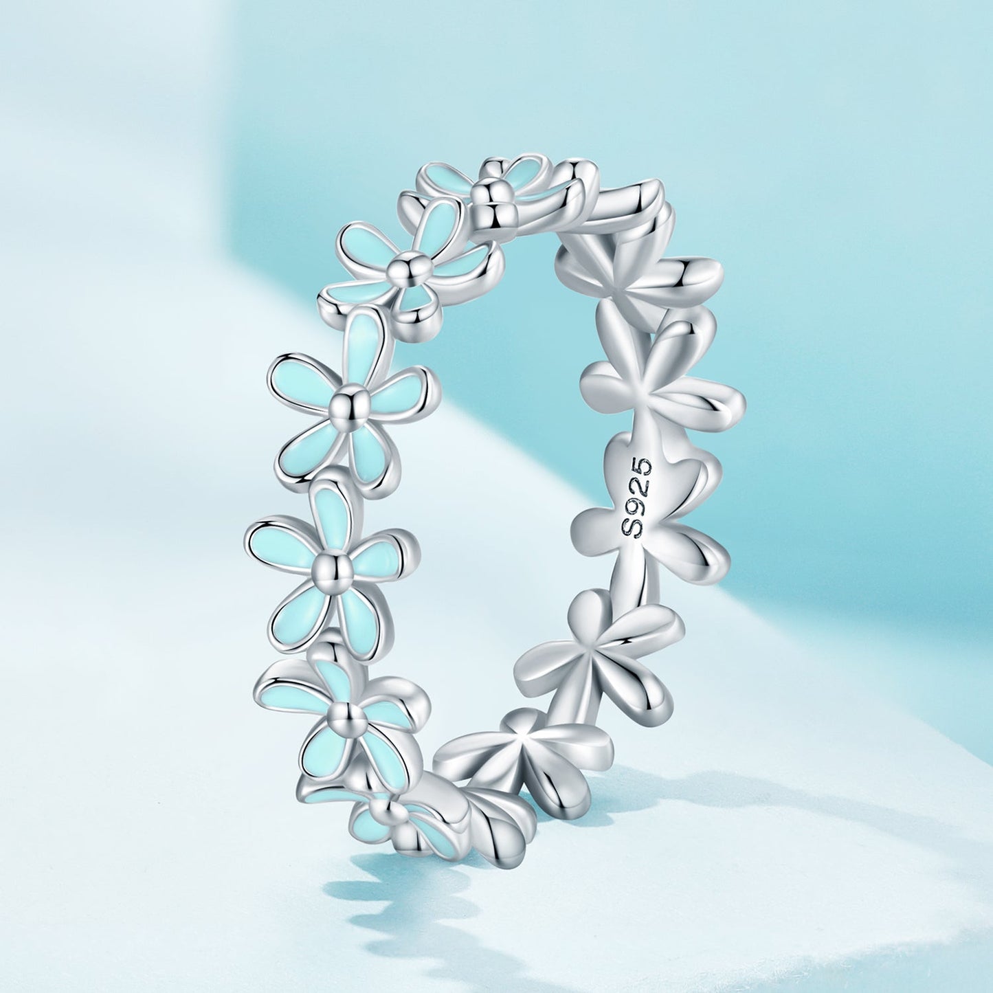925 Sterling Silver Enamel Process Plated Platinum Ring Size 6 for Women