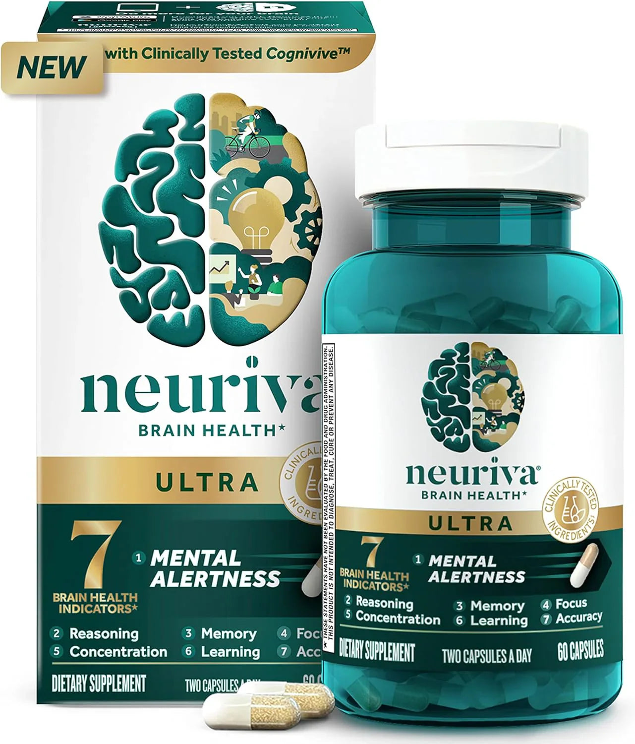 NEURIVA Ultra Nootropic Brain Supplement - Memory, Focus, 60 Caps - Clearance Sale