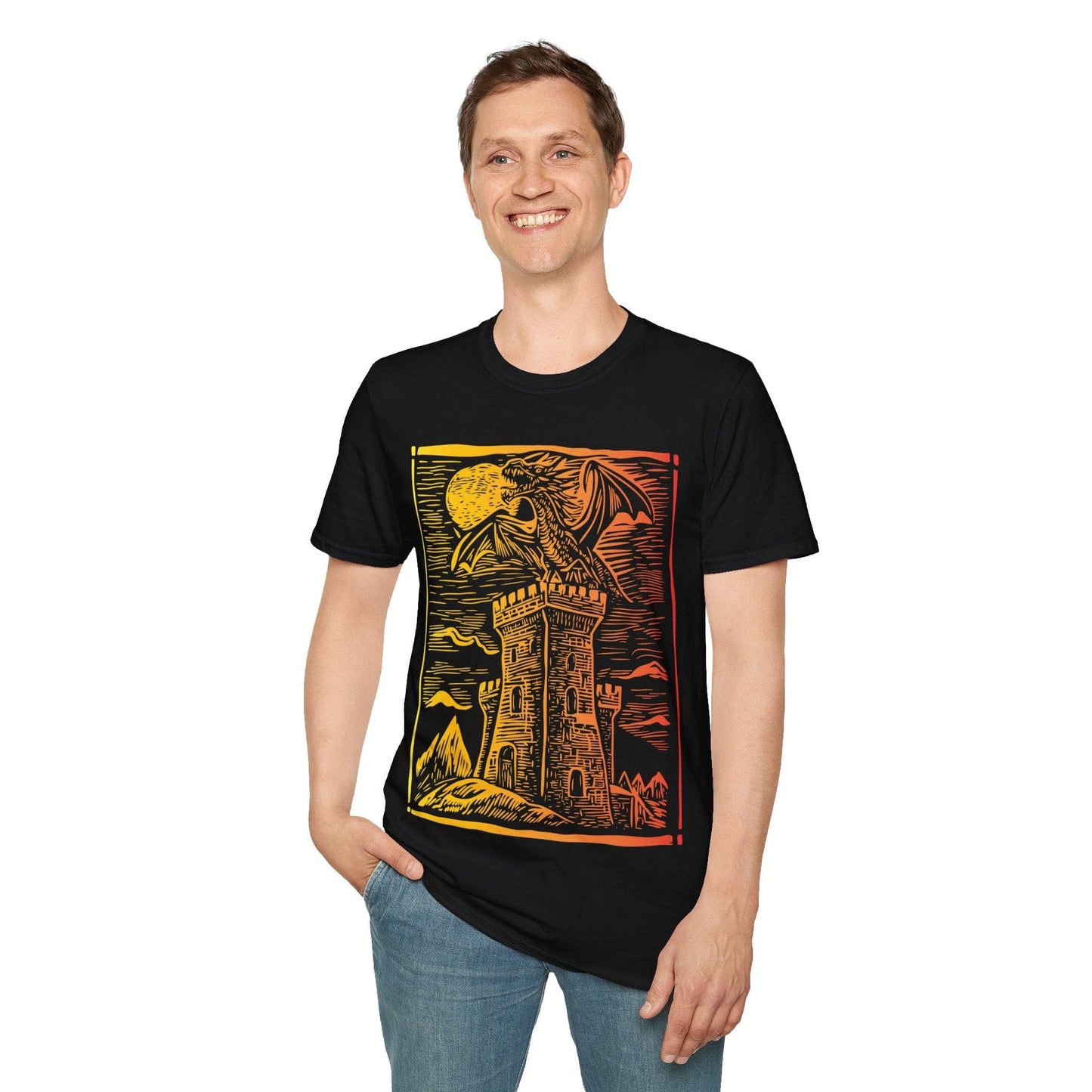 Camiseta degradada con arte medieval vintage de dragón