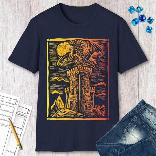Camiseta degradada con arte medieval vintage de dragón
