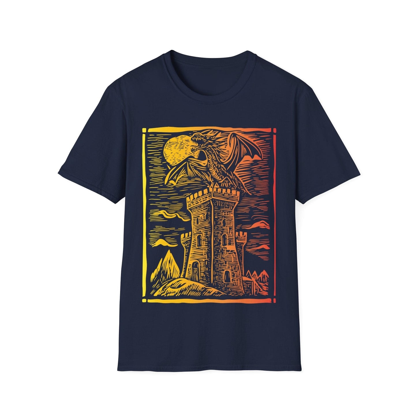 Camiseta degradada con arte medieval vintage de dragón