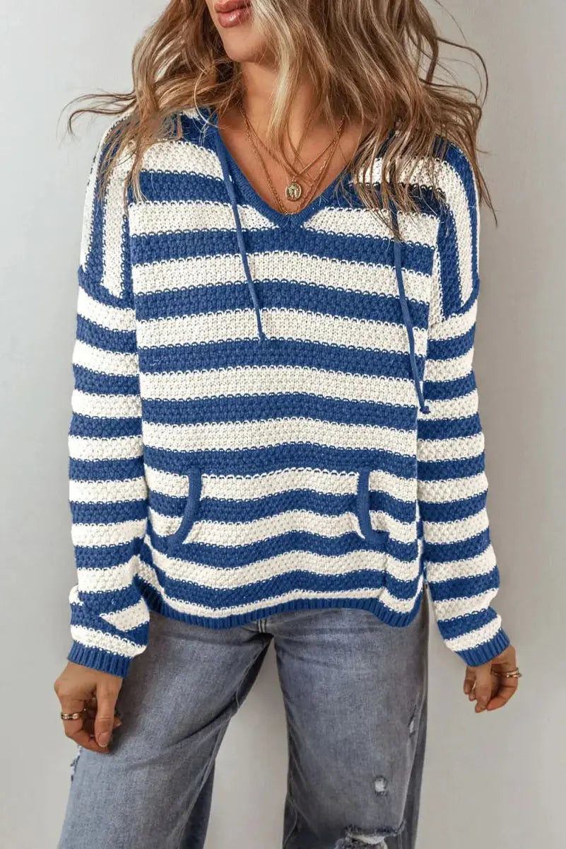 Jackets Trendsi Striped Hoodie Women's Casual Cotton Blend Drawstring Sweater - Soft & Stylish