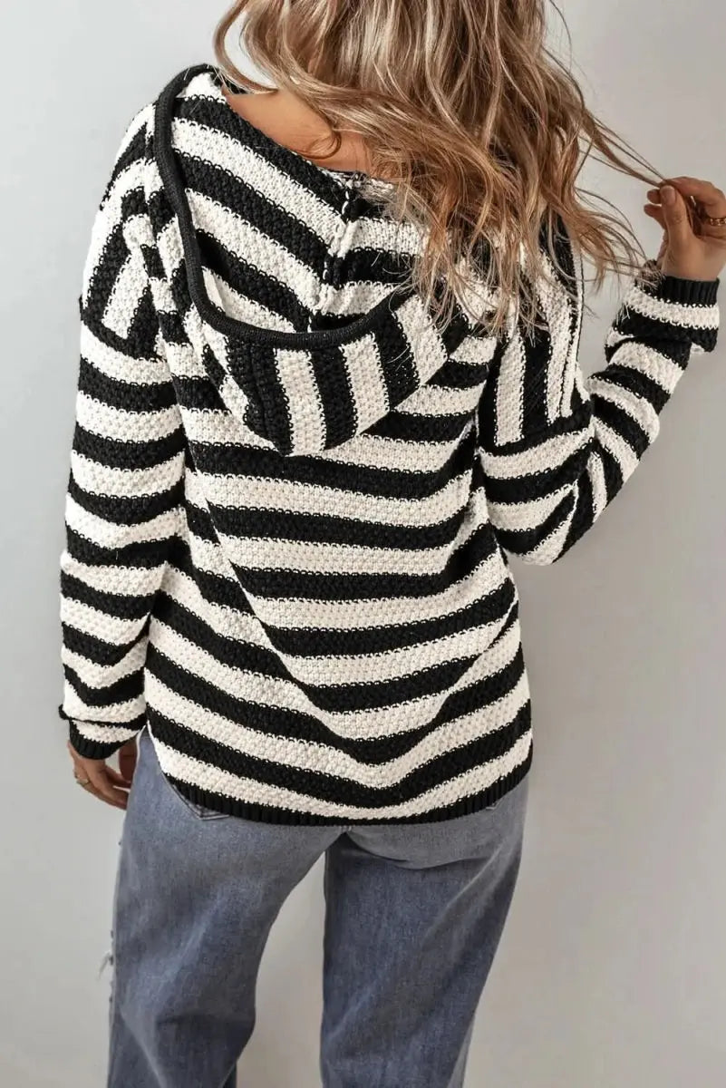 Jackets Trendsi Striped Hoodie Women's Casual Cotton Blend Drawstring Sweater - Soft & Stylish
