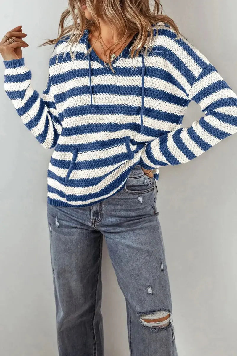 Jackets Trendsi Striped Hoodie Women's Casual Cotton Blend Drawstring Sweater - Soft & Stylish
