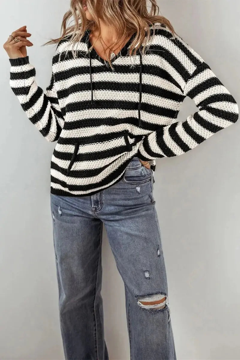Jackets Trendsi Striped Hoodie Women's Casual Cotton Blend Drawstring Sweater - Soft & Stylish