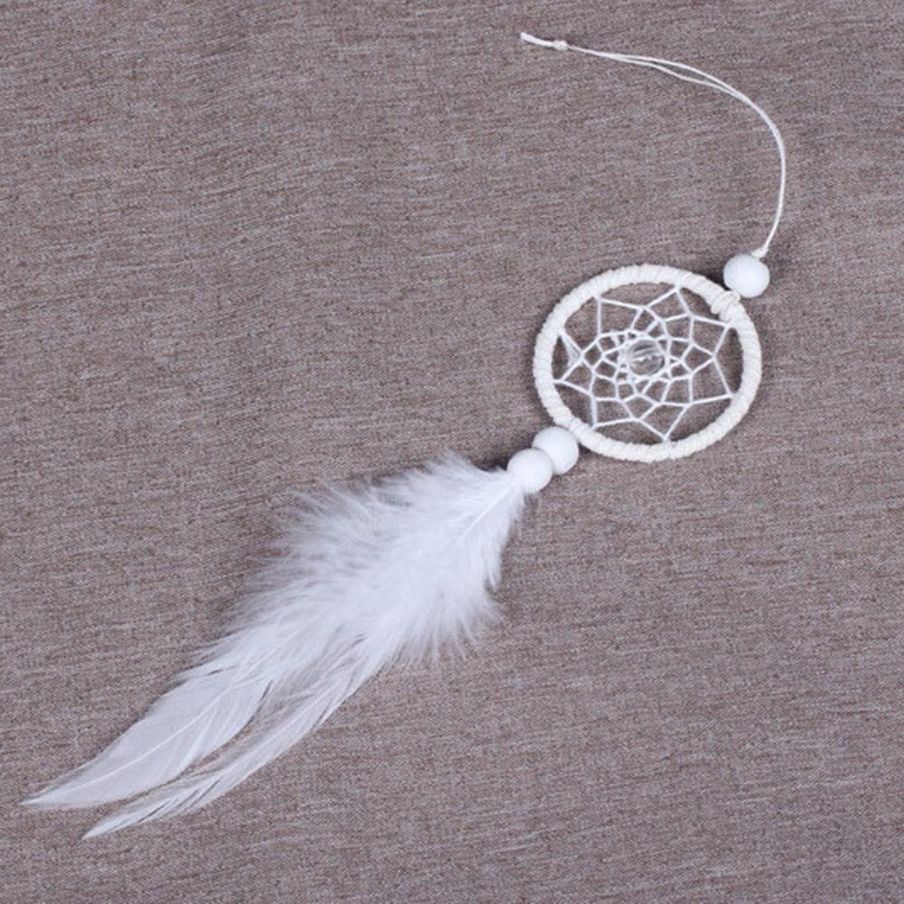 Dream Catcher Cars Rear View Mirror Mini Pure White Small Feather Wind Chimes Wall Hanging Decor Handmade Catcher Feather Wall Hanging Decorations Car Charm Ornament Pendant