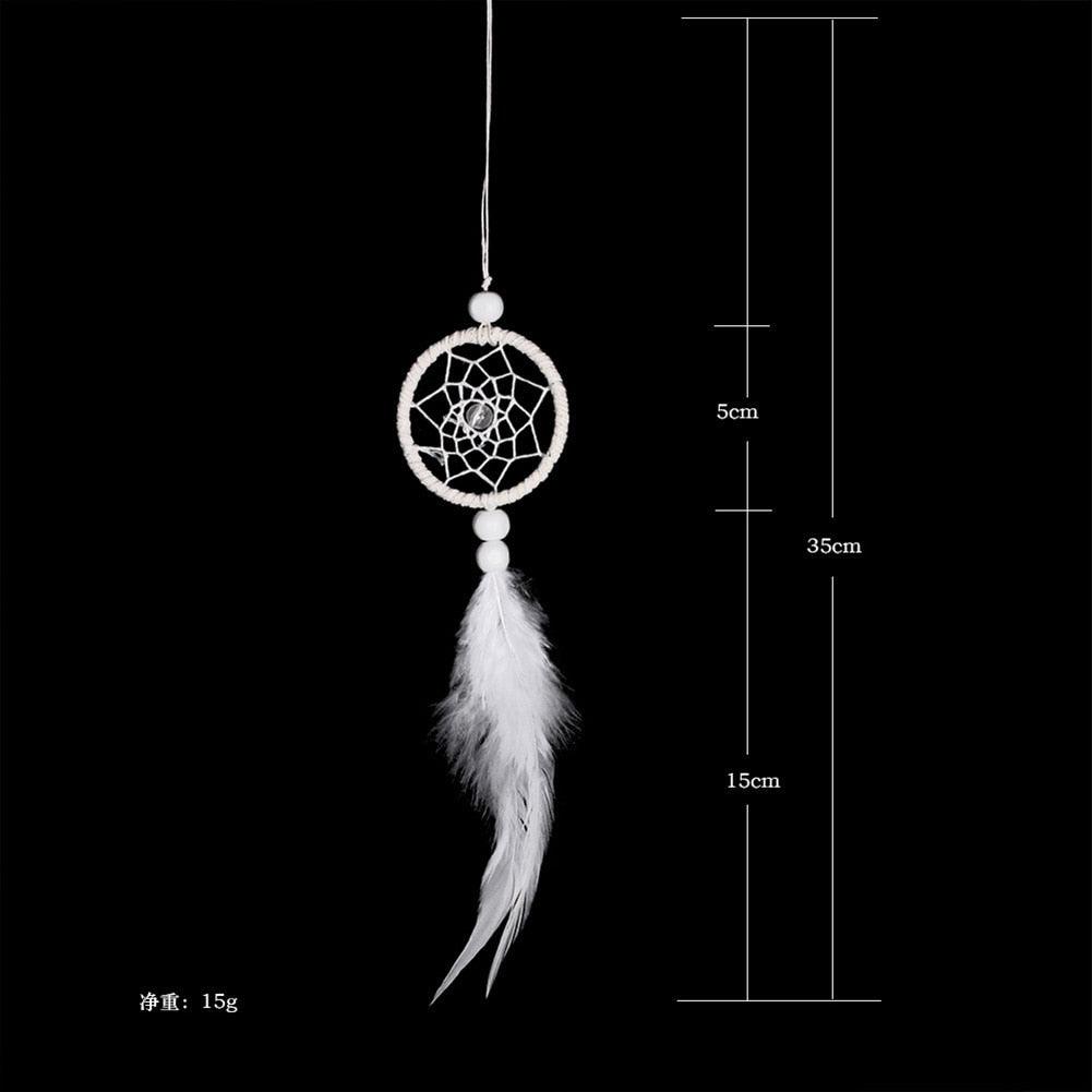 Dream Catcher Cars Rear View Mirror Mini Pure White Small Feather Wind Chimes Wall Hanging Decor Handmade Catcher Feather Wall Hanging Decorations Car Charm Ornament Pendant