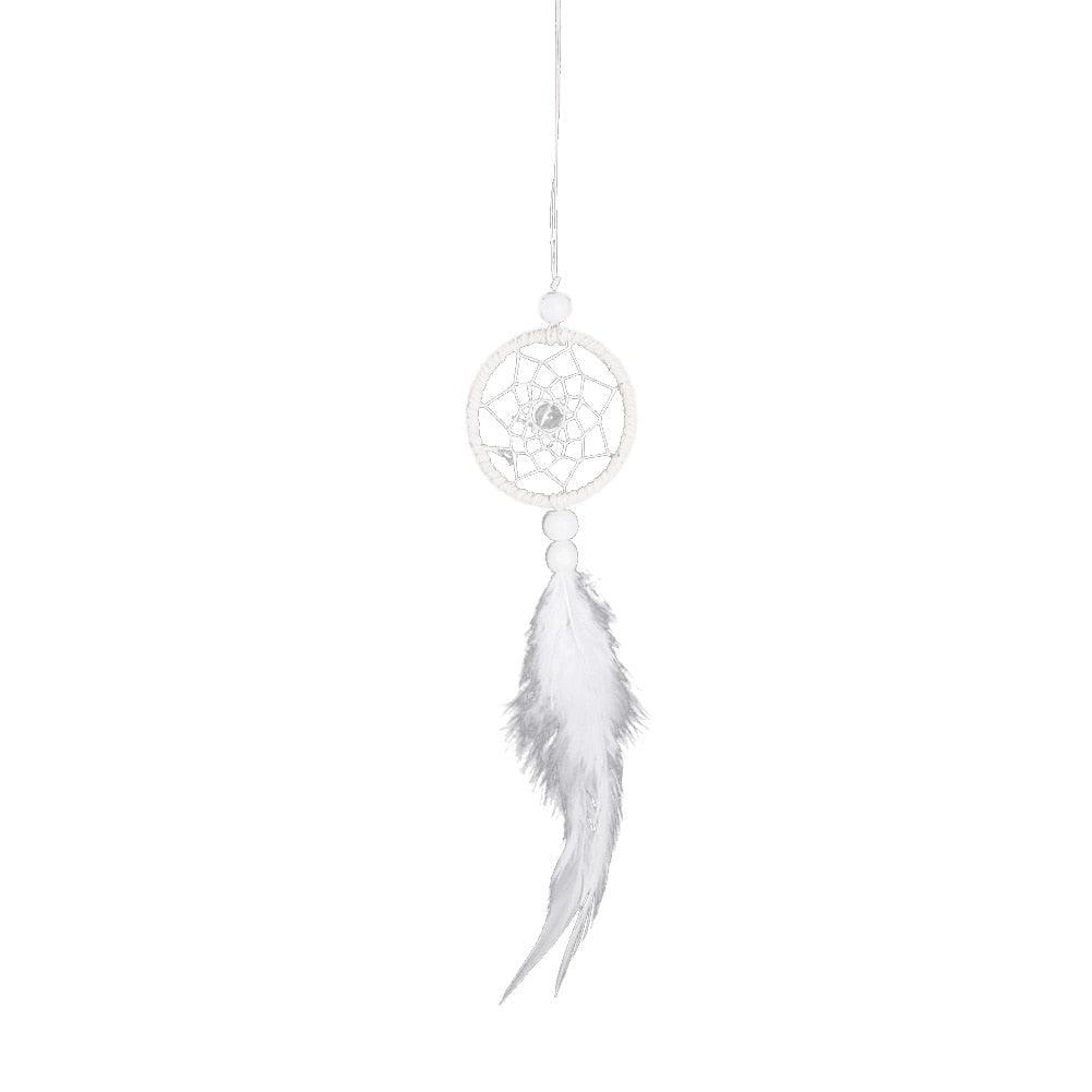 Dream Catcher Cars Rear View Mirror Mini Pure White Small Feather Wind Chimes Wall Hanging Decor Handmade Catcher Feather Wall Hanging Decorations Car Charm Ornament Pendant