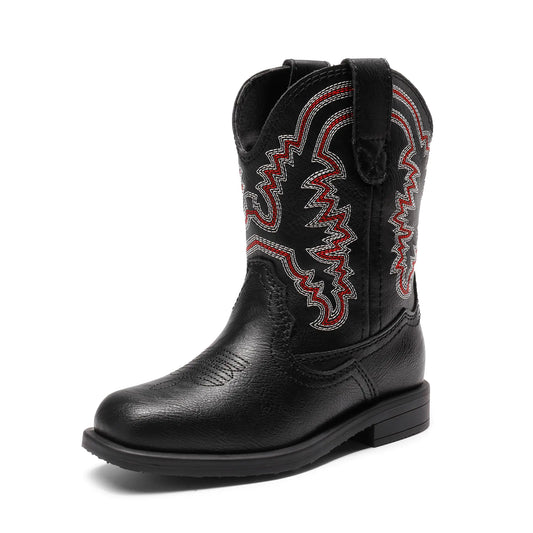 DREAM PAIRS Toddler Little Boys Girls Cowboy Boots Kids Western Square Toe Riding Mid Calf Boots 5 Toddler Black - # BOAA71210007