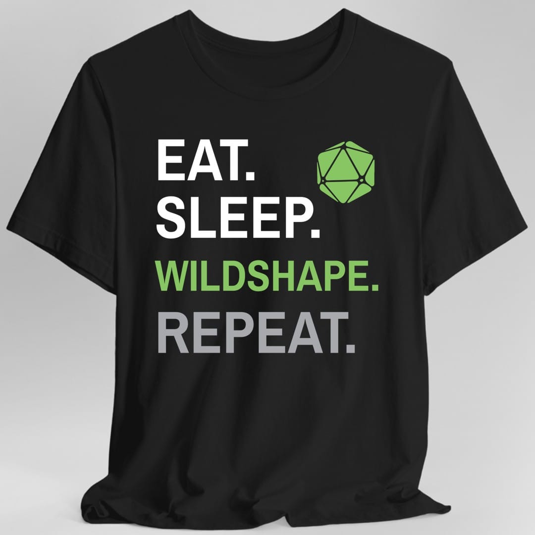 Camiseta de la clase Druida – 'Comer, Dormir, Transformarse, Repetir'