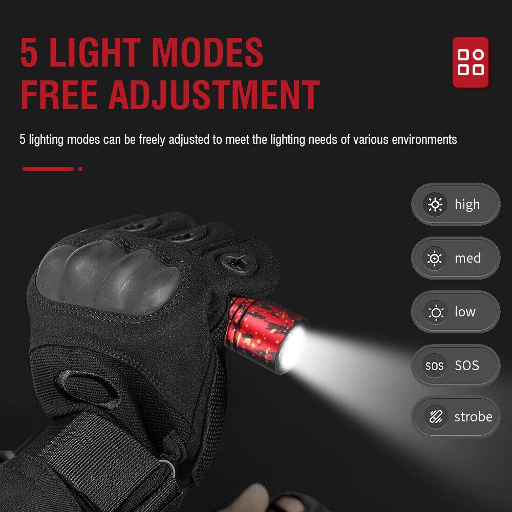 Mini Pocket LED Flashlight Clip On Rechargeable Torch Light Lamp Camping Hiking