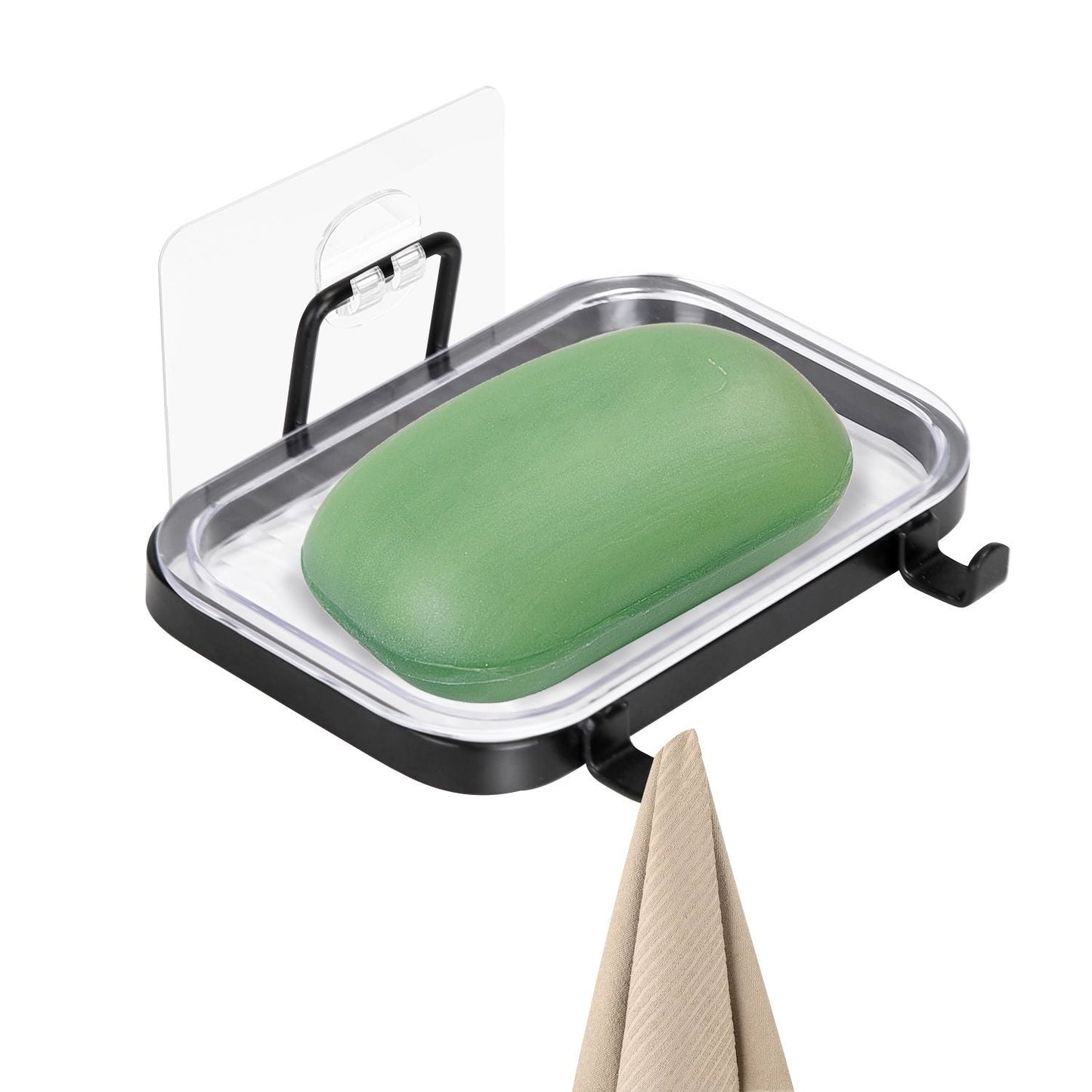 Soap Dish Soap Bar Holder Square Soap Rack Wall Mounted S Bar Shower Bathroom Self with 2 Hooks