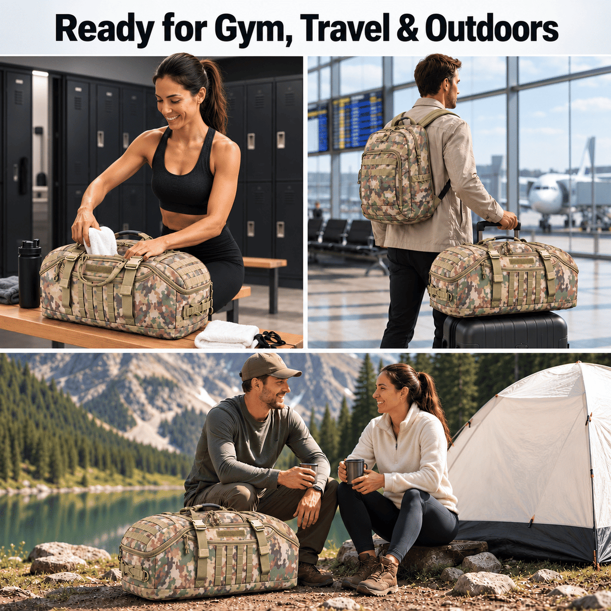 Tactical 65L Large Duffle Bag, 3-in-1 Tactical Backpack MOLLE Pack for Sports, Gym, Outdoor