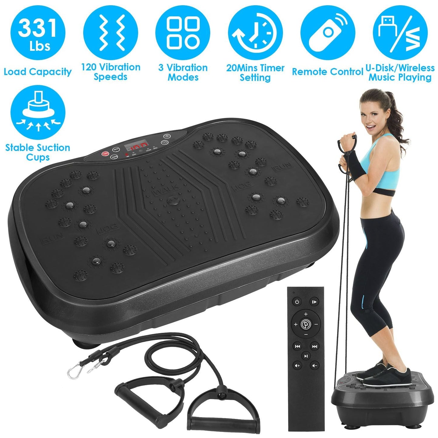 Whole Body Vibration Plate Exercise Machine 1–120 Speed Levels with 2 Resistance Bands, Touch & Remote Control Vibration Platform with Bluetooth USB Music Play for Home Fat Loss Workout